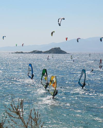 Wind and kite surfing in Mikri Vigla on Naxos Island